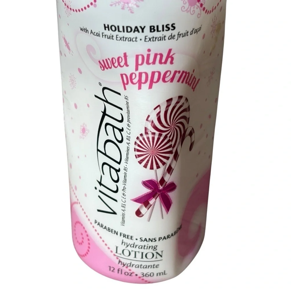 Vitabath Holiday Bliss Sweet Pink Peppermint Hydrating Lotion 12 oz